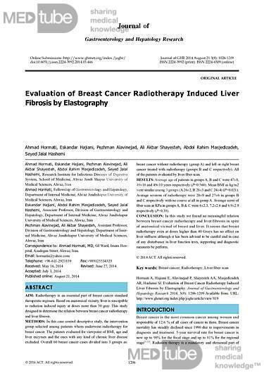 Evaluation of Breast Cancer Radiotherapy Induced Liver Fibrosis by Elastography