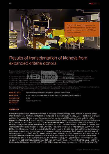 MEDtube Science 2014 - Results of transplantation of kidneys from expanded criteria donors
