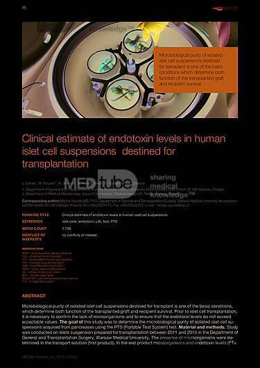 MEDtube Science 2014 - Clinical estimate of endotoxin levels in human islet cell suspensions destined for transplantation