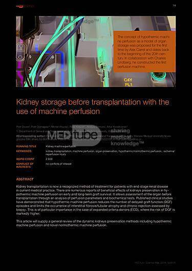 MEDtube Science 2014 - Kidney storage before transplantation with the use of machine perfusion