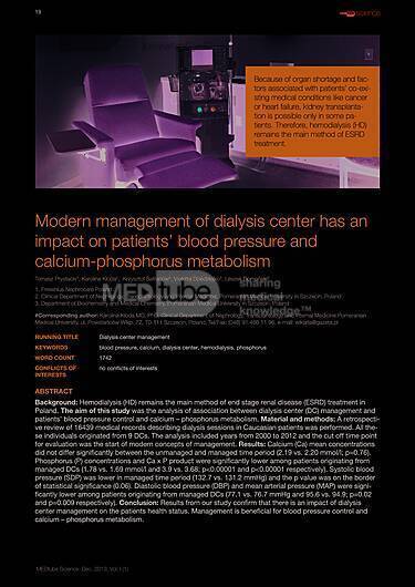 MEDtube Science 2013 - Modern management of dialysis center has an impact on patients’ blood pressure and calcium-phosphorus metabolism