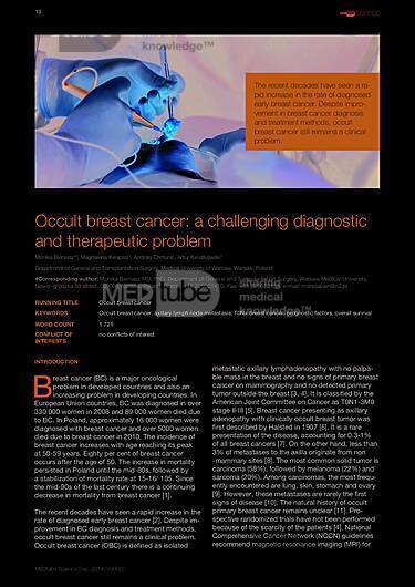 MEDtube Science 2014 - Occult breast cancer: a challenging diagnostic and therapeutic problem