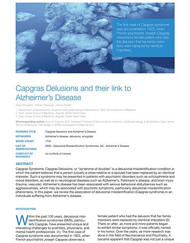 MEDtube Science 2013 - Capgras Delusions and their link to Alzheimer’s Disease