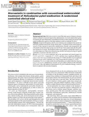 Atorvastatin in Combination with Conventional Antimicrobial Treatment of Helicobacter Pylori Eradication: A Randomized Controlled Clinical Trial