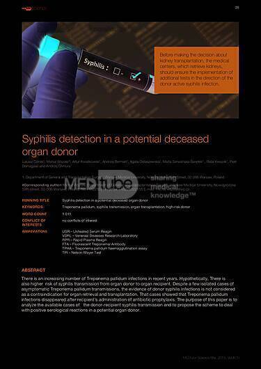 MEDtube Science 2015 - Syphilis detection in a potential deceased organ donor