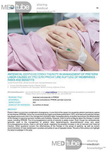 MEDtube Science 2016 - Antenatal Corticosteroid Therapy in Management of Preterm Labor Caused by Preterm Premature Rupture of Membranes – Risks and Benefits