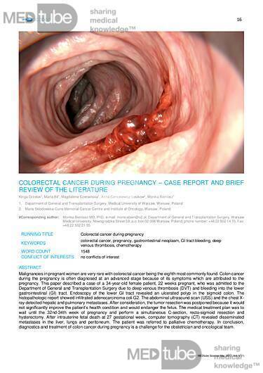 MEDtube Science 2017 - Colorectal Cancer During Pregnancy – Case Report And Brief Review Of The Literature