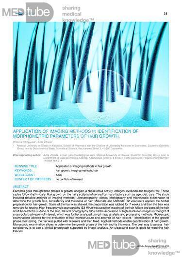 MEDtube Science 2017 - Application of Imaging Methods in Identification of Morphometric Parameters of Hair Growth