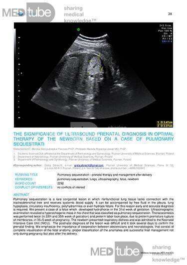 MEDtube Science 2017 - The Significance of Ultrasound Prenatal Diagnosis in Optimal Therapy of the Newborn Based on a Case of Pulmonary Sequestrati