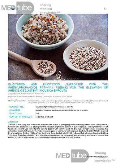MEDtube Science 2018 - Elicitation and Elicitation Supported With the Phenylpropanoids Pathway Feeding for the Elevation of Phenolics Content in Quinoa Sprouts