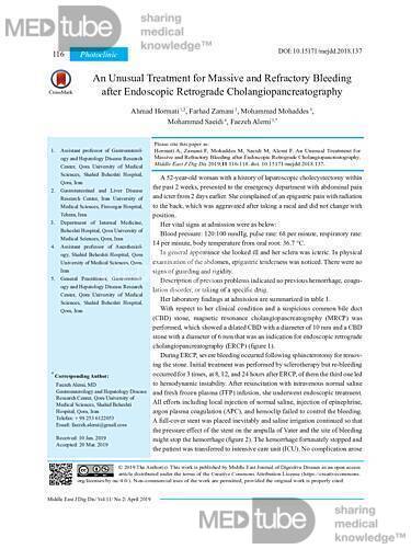 An Unusual Treatment for Massive and Refractory Bleeding after Endoscopic Retrograde Cholangiopancreatography