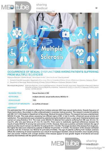 MEDtube Science 2018 - Occurrence of Sexual Dysfunctions Among Patients Suffering From Multiple Sclerosis