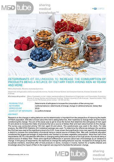 MEDtube Science 2018 - Determinants of willingness to increase the consumption of products being a source of dietary fiber among men 40 years and more
