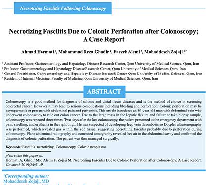 Necrotizing Fasciitis Due to Colonic Perforation after Colonoscopy; A Case Report