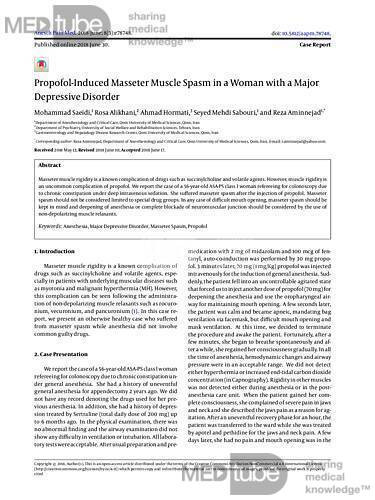 Propofol-Induced Masseter Muscle Spasm in aWoman with a Major Depressive Disorder