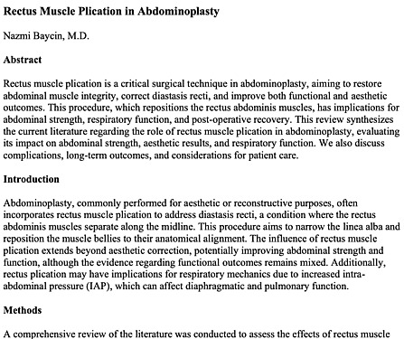 Rectus Muscle Plication in Abdominoplasty