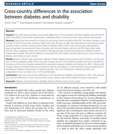 Cross-country Differences in the Association Between Diabetes and Disability
