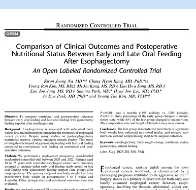 Nutritional Status Between Early and Late Oral Feeding After Esophagectomy