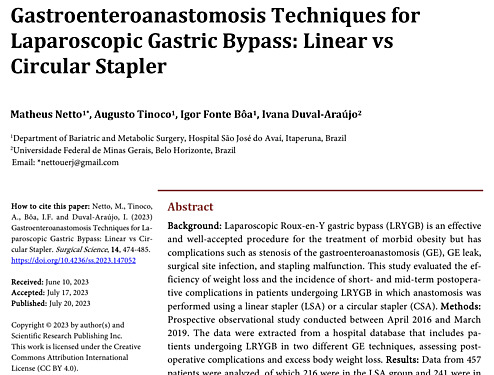 Gastroenteroanastomosis Techniques for Laparoscopic Gastric Bypass: Linear vs Circular Stapler