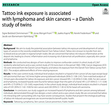 Tattoo Ink Exposure is Associated with Lymphoma and Skin Cancers – a Danish Study of Twins