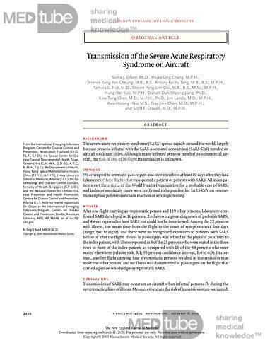 Transmission of the Severe Acute Respiratory Syndrome on Aircraft