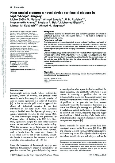 Nasr Fascial Closure: a Novel Device For Fascial Closure in Laparoscopic Surgery