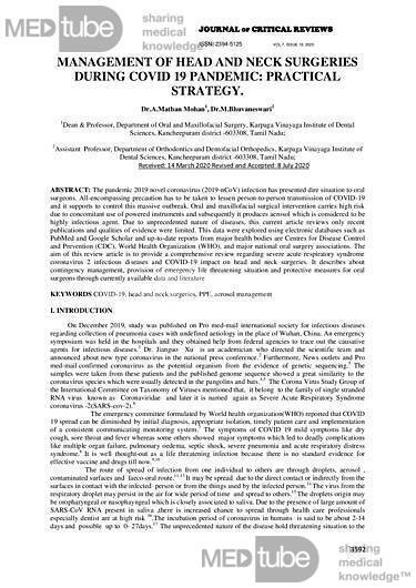 Management of Head and Neck Surgeries During COVID-19 Pandemic: Practical Strategy