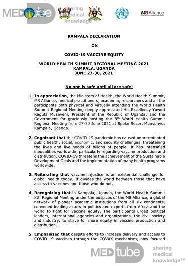 Kampala Declaration on COVID-19 Vaccine Equity - June 2021