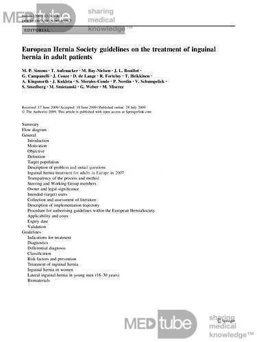 European Hernia Society Guidelines on the Treatment of Inguinal  Hernia in Adult Patients