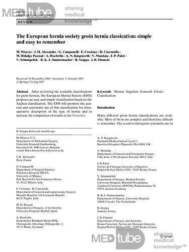 The European Hernia Society Groin Hernia Classification: Simple and Easy to Remember