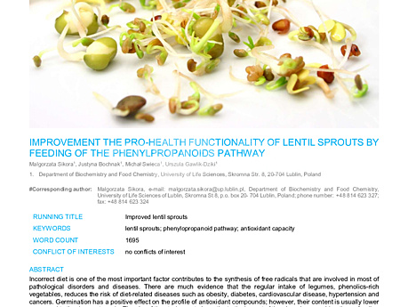 MEDtube Science 2018 - Improvement the Pro-health Functionality of Lentil Sprouts by Feeding of the Phenylpropanoids Pathway