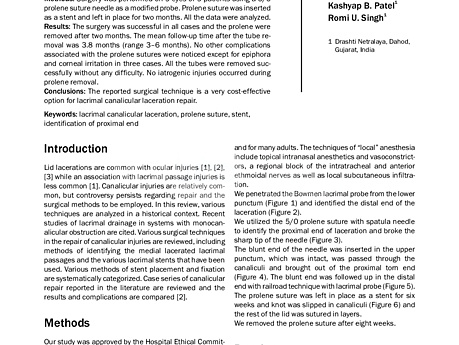 Modified Pig Tail - an Innovative Cost Effective Technique to Treak Lacrimal Canalicular Injuries