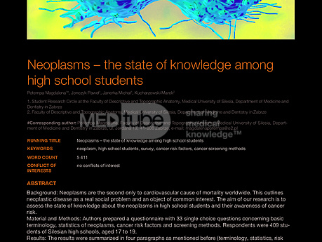 MEDtube Science 2014 - Neoplasms – the state of knowledge among high school students