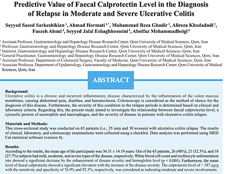 Predictive Value of Faecal Calprotectin Level in the Diagnosis of Relapse in Moderate and Severe Ulcerative Colitis 