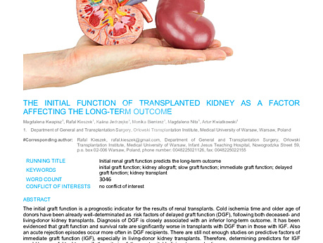MEDtube Science 2018 - The Initial Function Of Transplanted Kidney As A Factor Affecting The Long-term Outcome
