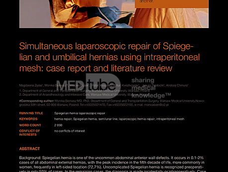 MEDtube Science 2014 - Simultaneous laparoscopic repair of Spiegelian and umbilical hernias using intraperitoneal mesh: case report and literature review