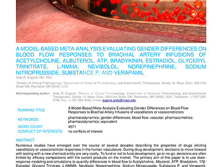 MEDtube Science 2016 - A Model-Based Meta-Analysis Evaluating Gender Differences on Blood Flow Responses to Brachial Artery Infusions of Acetylcholine, Albuterol, ATP, Bradykinin, Estradiol, Glyceryl Trinitrate, L-NMMA, Nevibolol, Norepinephrine, Sodium N