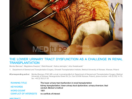 MEDtube Science 2018 - The Lower Urinary Tract Dysfunction as a Challenge in Renal Transplantation