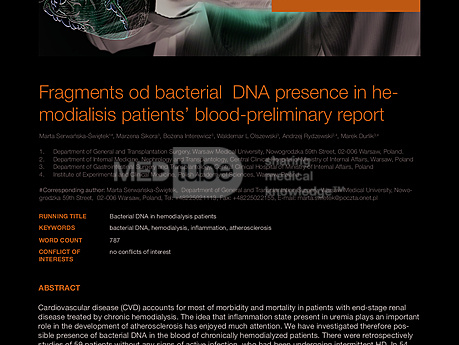 MEDtube Science 2015 - Fragments od bacterial DNA presence in hemodialisis patients’ blood-preliminary report
