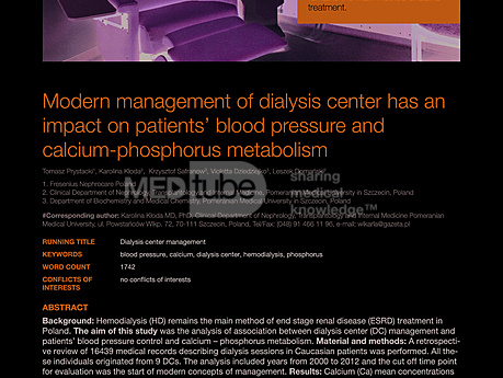 MEDtube Science 2013 - Modern management of dialysis center has an impact on patients’ blood pressure and calcium-phosphorus metabolism