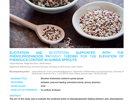 MEDtube Science 2018 - Elicitation and Elicitation Supported With the Phenylpropanoids Pathway Feeding for the Elevation of Phenolics Content in Quinoa Sprouts
