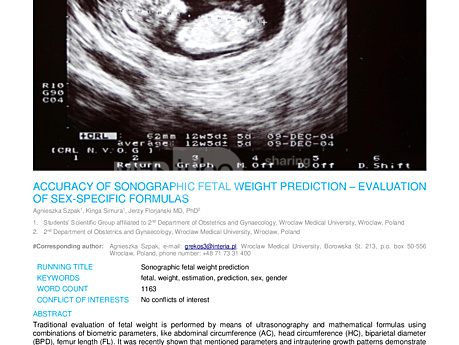 MEDtube Science 2017 - Accuracy of Sonographic Fetal Weight Prediction – Evaluation of Sex-specific Formulas