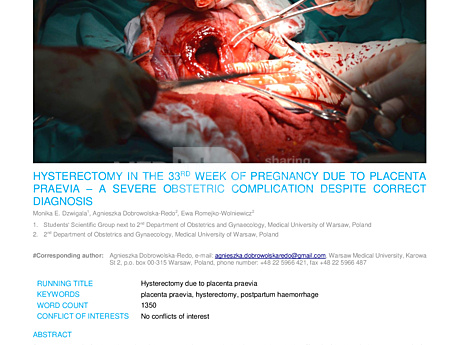 MEDtube Science 2016 - Hysterectomy in the 33rd Week of Pregnancy Due to Placenta Praevia – A Severe Obstetric Complication Despite Correct Diagnosis