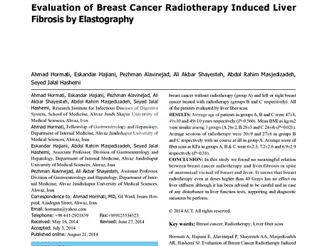 Evaluation of Breast Cancer Radiotherapy Induced Liver Fibrosis by Elastography