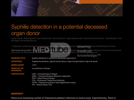 MEDtube Science 2015 - Syphilis detection in a potential deceased organ donor