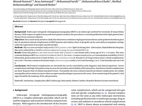 Prevalence of Anesthetic and Gastrointestinal Complications of Endoscopic Retrograde Cholangiopancreatography