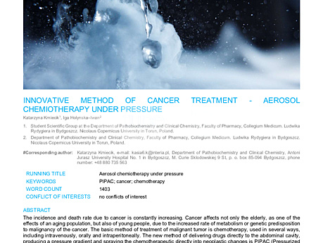 MEDtube Science 2018 - Innovative Method of Cancer Treatment – Aerosol Chemiotherapy Under Pressure