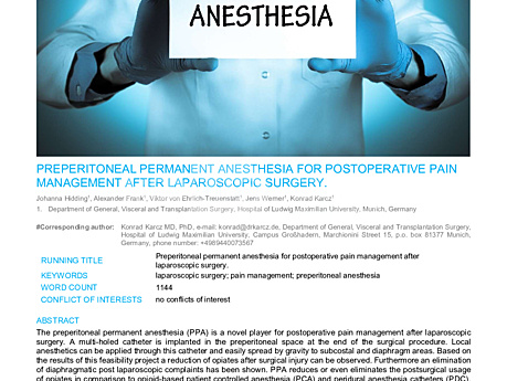 MEDtube Science 2017 - Preperitoneal Permanent Anesthesia for Postoperative Pain Management After Laparoscopic Surgery.