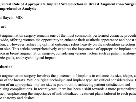 The Crucial Role of Appropriate Implant Size Selection in Breast Augmentation Surgery