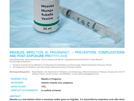 MEDtube Science 2019 - Measles infection in pregnancy – prevention, complications and post-exposure prophylaxis